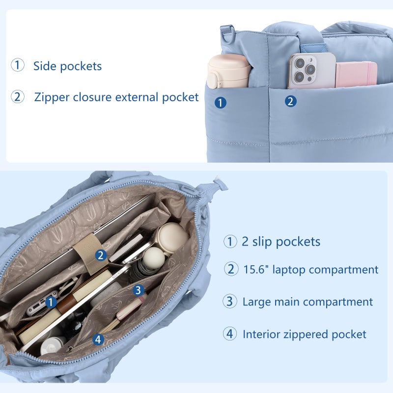 GASSDA Tote Bag for Women Lightweight Puffer Tote Bag Large Nurse Bags Handbag with Pockets Zipper Closure for Work Travel - Image 5