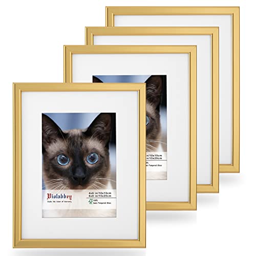 VIOLABBEY 6x8 Picture Frame Set of 4, Light Gold Photo Frame, Display 4x6 Photo with Mat and 6x8 without Mat, Wall or Tabletop, HD Real Glass - Image 1