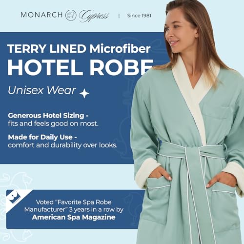 MONARCH Terry Lined Microfiber Hotel Robe for Men and Women – Soft Lightweight Textured Fabric with Classic Design, Generously Sized Hotel & Spa Robe with Pockets – Machine Washable (Sage, Large) - Image 2