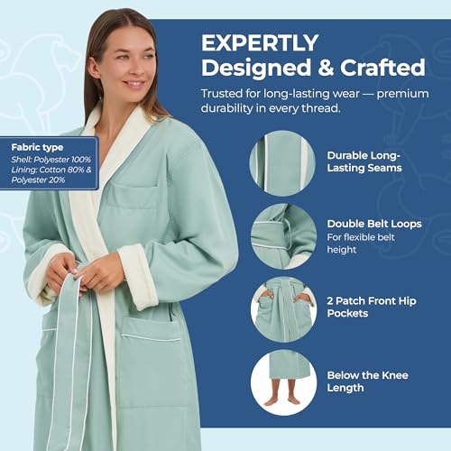 MONARCH Terry Lined Microfiber Hotel Robe for Men and Women – Soft Lightweight Textured Fabric with Classic Design, Generously Sized Hotel & Spa Robe with Pockets – Machine Washable (Sage, Large) - Image 4