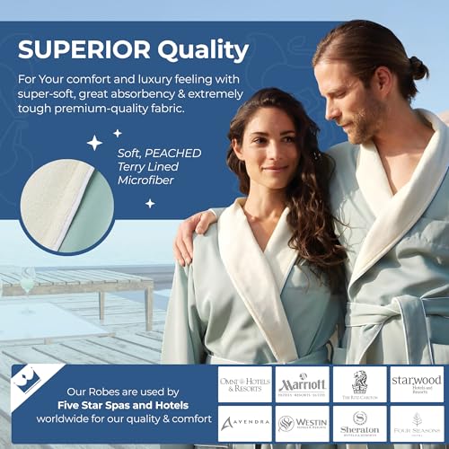 MONARCH Terry Lined Microfiber Hotel Robe for Men and Women – Soft Lightweight Textured Fabric with Classic Design, Generously Sized Hotel & Spa Robe with Pockets – Machine Washable (Sage, Large) - Image 3