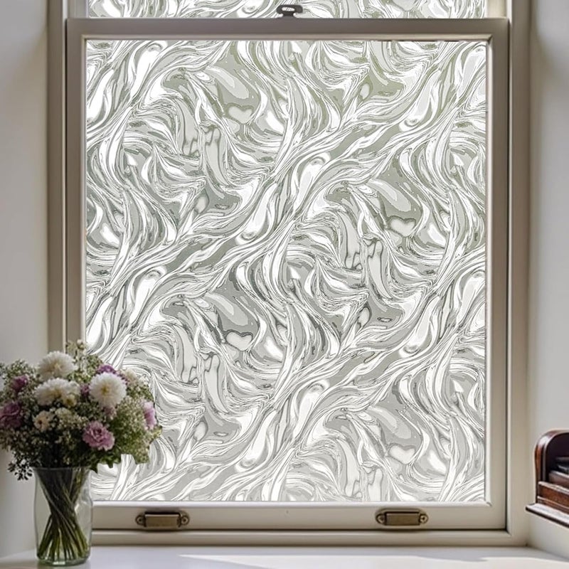 ADD.HERES Window Privacy Film, Removable Static Cling, Stained Glass Decorative Window Film, Vinyl Covering for Home Kitchen Living Room, Ocean Current, 17.3" x 78.7" - Image 1