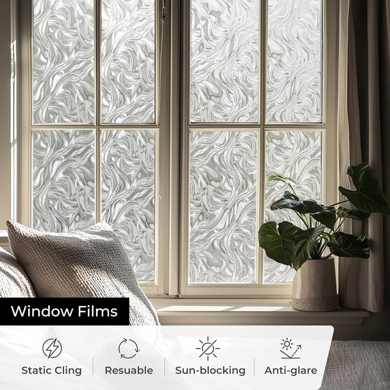 ADD.HERES Window Privacy Film, Removable Static Cling, Stained Glass Decorative Window Film, Vinyl Covering for Home Kitchen Living Room, Ocean Current, 17.3" x 78.7" - Image 3