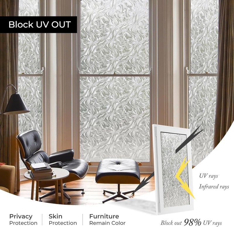 ADD.HERES Window Privacy Film, Removable Static Cling, Stained Glass Decorative Window Film, Vinyl Covering for Home Kitchen Living Room, Ocean Current, 17.3" x 78.7" - Image 4