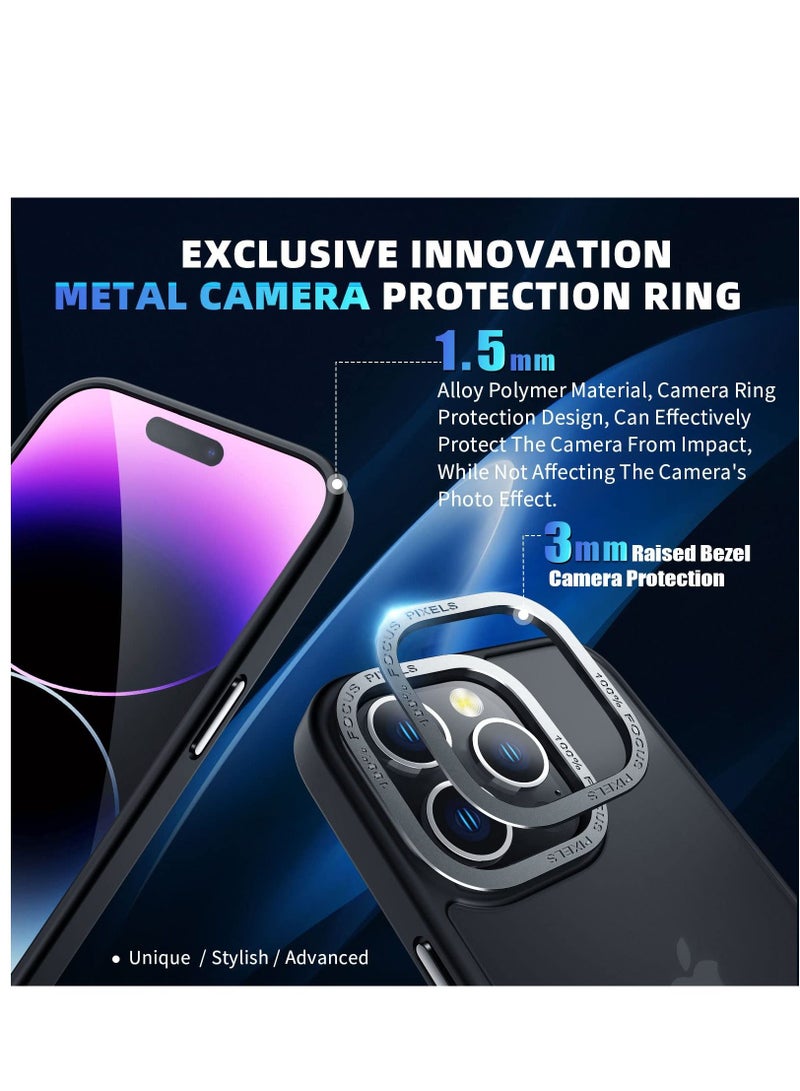 KASTWAVE Designed for iPhone 14 Pro Max Case, Military Grade Drop Protection, Translucent Matte Skin-friendly PC Back, Advanced Metal Camera Protection Ring, Anti-Scratch Anti-Fingerprint (Black, 6.7 Inch) - Image 4