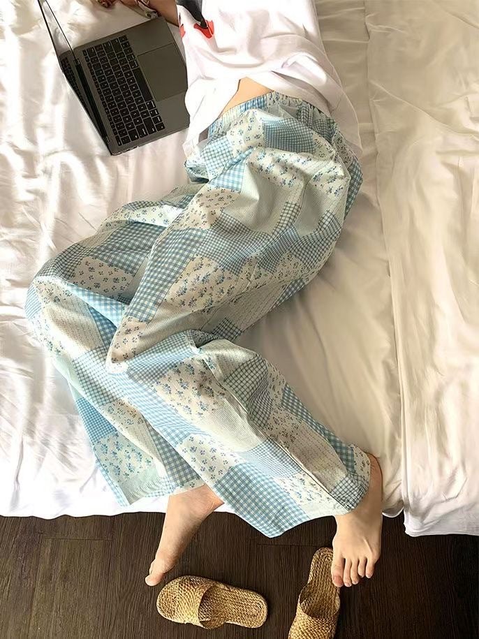 Pajama Pants Womens Summer Cloud Cotton Pants Thin Home Pants Cute Casual Loose Lazy High Waist Wide Leg Walking Pants C034# - Image 1