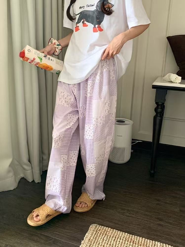 Pajama Pants Womens Summer Cloud Cotton Pants Thin Home Pants Cute Casual Loose Lazy High Waist Wide Leg Walking Pants C034# - Image 2