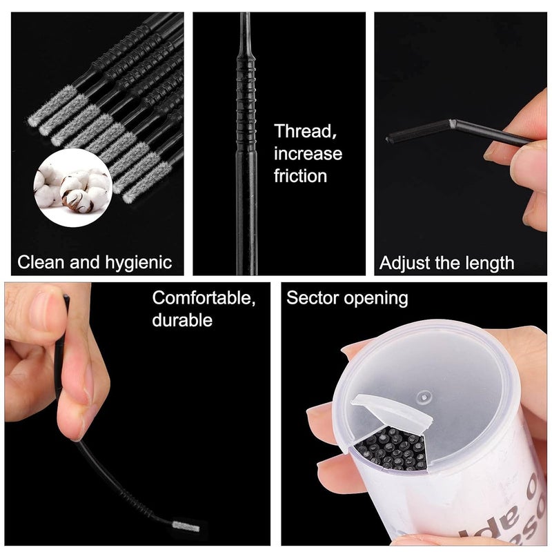Dming 200PCS Micro Applicators Brushes Mini Cotton Swabs Remove Grafted Eyelash Glue Dedicated Brush Disposable Microswabs for Eyelash Extensions Make up and Lash Clean and Personal Care (Black) - Image 3