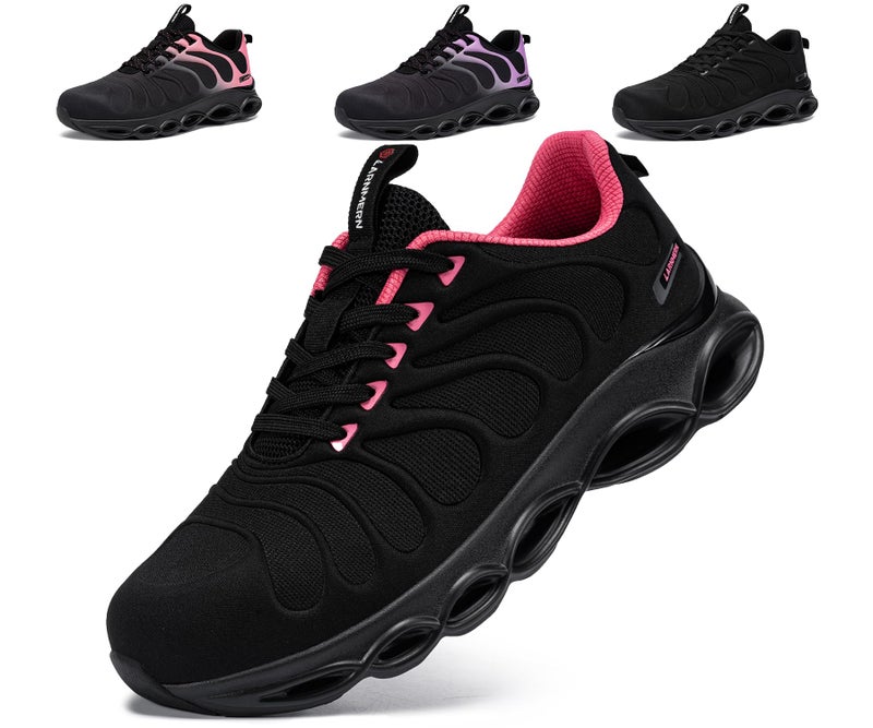 LARNMERN Steel Toe Shoes for Women Lightweight Safety Shoes Sneakers Comfortable Steel Toe Sneakers Work Colorful Breathable Fashionable Footwear (6, Dark Rose) - Image 1