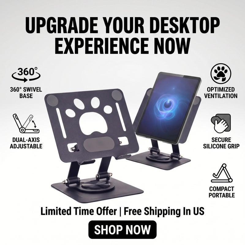 Upgraded Metal Tablet Stand with Hollow Design, Rotatable and Foldable, Suitable for Watching Shows, with Cooling Base - Image 1