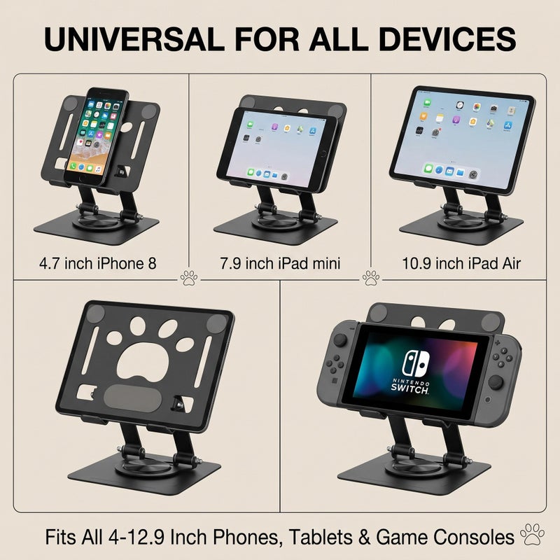 Upgraded Metal Tablet Stand with Hollow Design, Rotatable and Foldable, Suitable for Watching Shows, with Cooling Base - Image 2