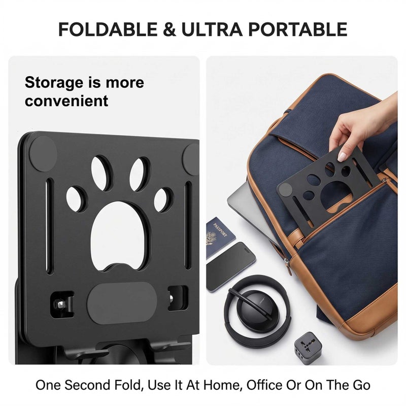 Upgraded Metal Tablet Stand with Hollow Design, Rotatable and Foldable, Suitable for Watching Shows, with Cooling Base - Image 3