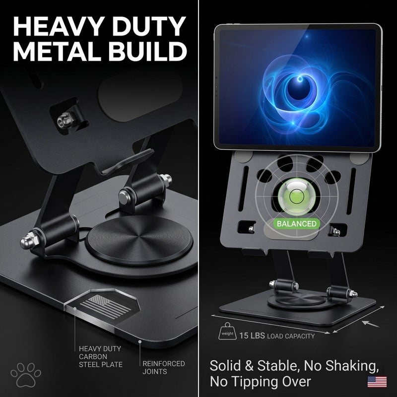 Upgraded Metal Tablet Stand with Hollow Design, Rotatable and Foldable, Suitable for Watching Shows, with Cooling Base - Image 4