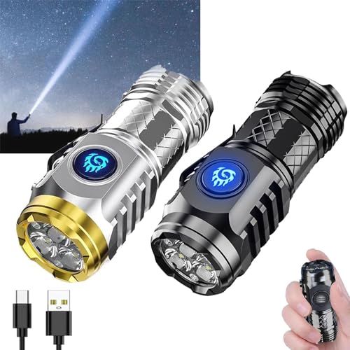 HABOHUSE German Three-Eyed Monster Mini Flash Super Power Flashlight, Thumb Flashlight Flashlights, Multi-Functional Pen Clip Light Steel High Lumen Rechargeable Waterproof (2Pcs-a) - Image 1