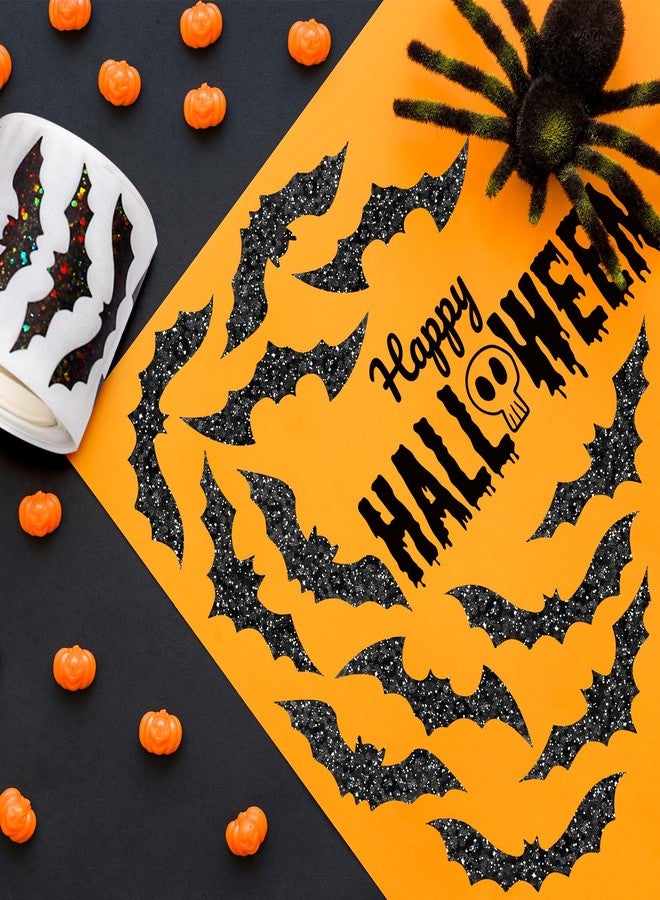 Whaline Halloween Bats Stickers Roll Laser Black Bats Shape Waterproof Decals 5 Designs Sparkly Self-Adhesive Stickers for Halloween Party Envelope Scrapbook Decor, 500Pcs - Image 4