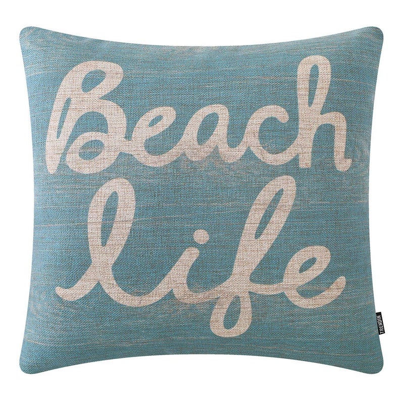 TRENDIN Beach Life Throw Pillow Cover Wood Light Blue Cushion Case Decorative Pillowcase for Sofa Couch Bed Office Car 18x18 inch PL650TR