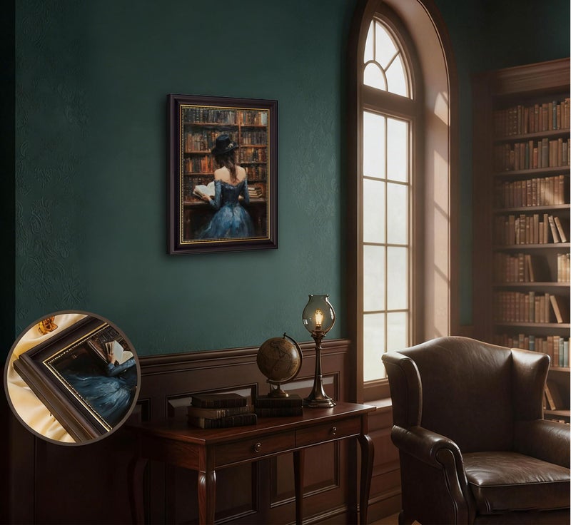 MHYIDUT Vintage dark brown Framed Victoria Woman Reading Books Canvas Wall Art Dark Academy Style Wall Decor Picture Vintage Portraits Poster Print Painting for Books Lovers Library Home Decorate - Image 2