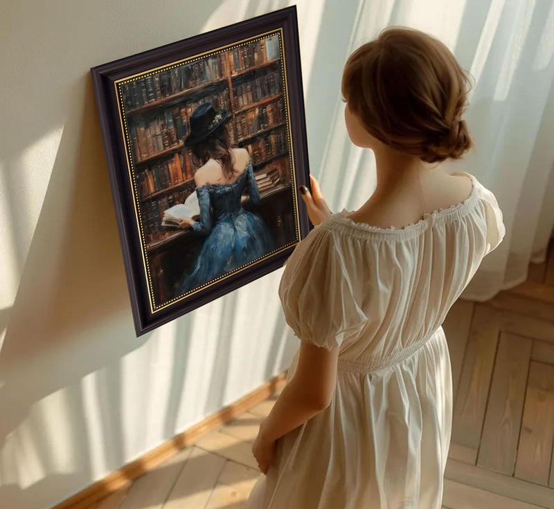MHYIDUT Vintage dark brown Framed Victoria Woman Reading Books Canvas Wall Art Dark Academy Style Wall Decor Picture Vintage Portraits Poster Print Painting for Books Lovers Library Home Decorate - Image 4