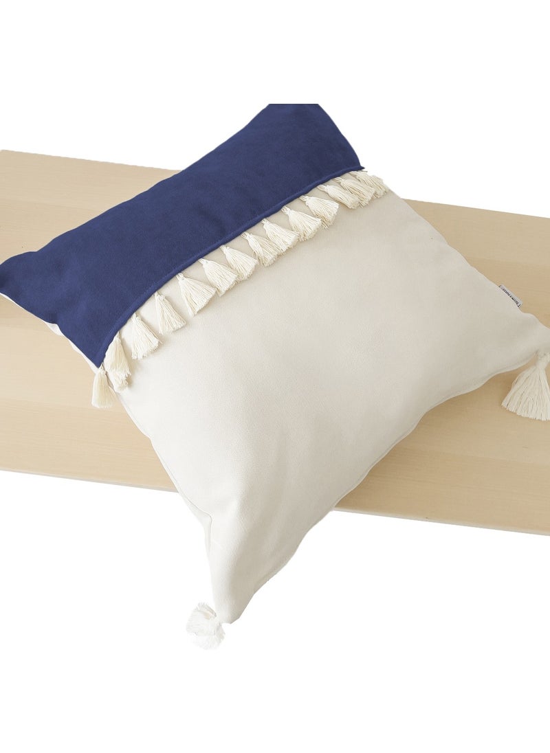 Ritmo Home Tasseled Fringed Scandinavian Throw Pillow Cover Cream Navy Blue  - Image 3