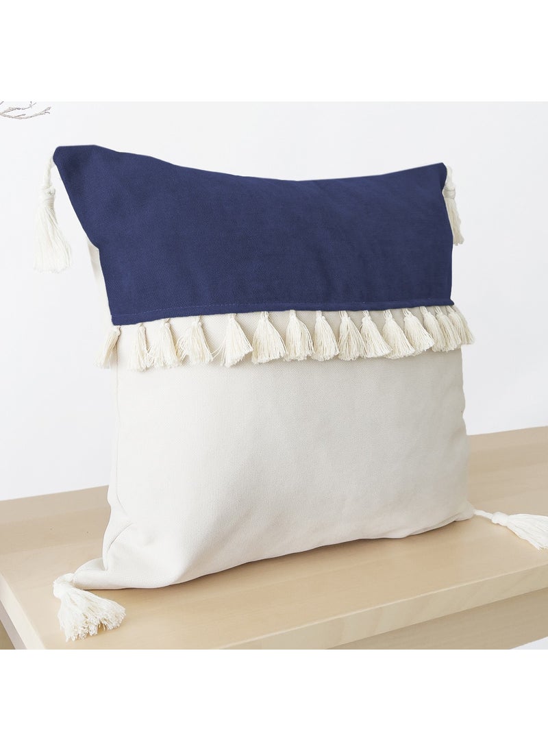 Ritmo Home Tasseled Fringed Scandinavian Throw Pillow Cover Cream Navy Blue  - Image 2