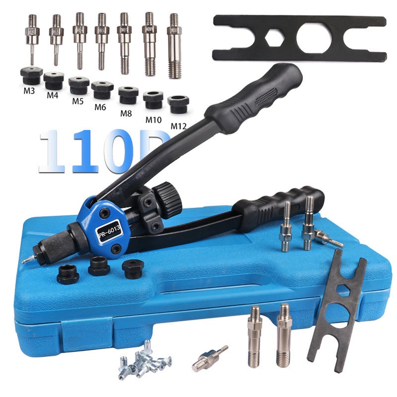 Manual Rivet Machine: Ergonomic Double Compound Hinge Handle - Quick-change Heads Design Hand Riveter with Multiple Interchangeable Mandrels for Sheet Metal Processing - Image 2