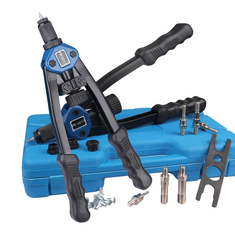 Manual Rivet Machine: Ergonomic Double Compound Hinge Handle - Quick-change Heads Design Hand Riveter with Multiple Interchangeable Mandrels for Sheet Metal Processing - Image 3
