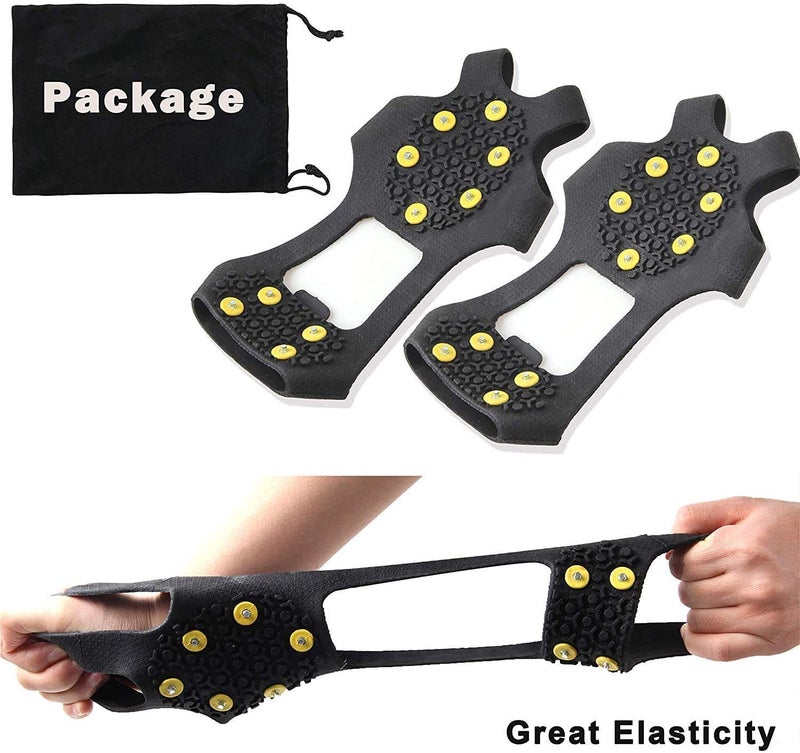 FUSIGO Ice Cleats Snow Traction Cleats, 10-Studs Walk Traction Cleats Crampons for Walking on Snow and Ice Anti Slip Rubber Walking Cleats Slip-on Stretch Footwear for Women Men Kids (Size L) - Image 5