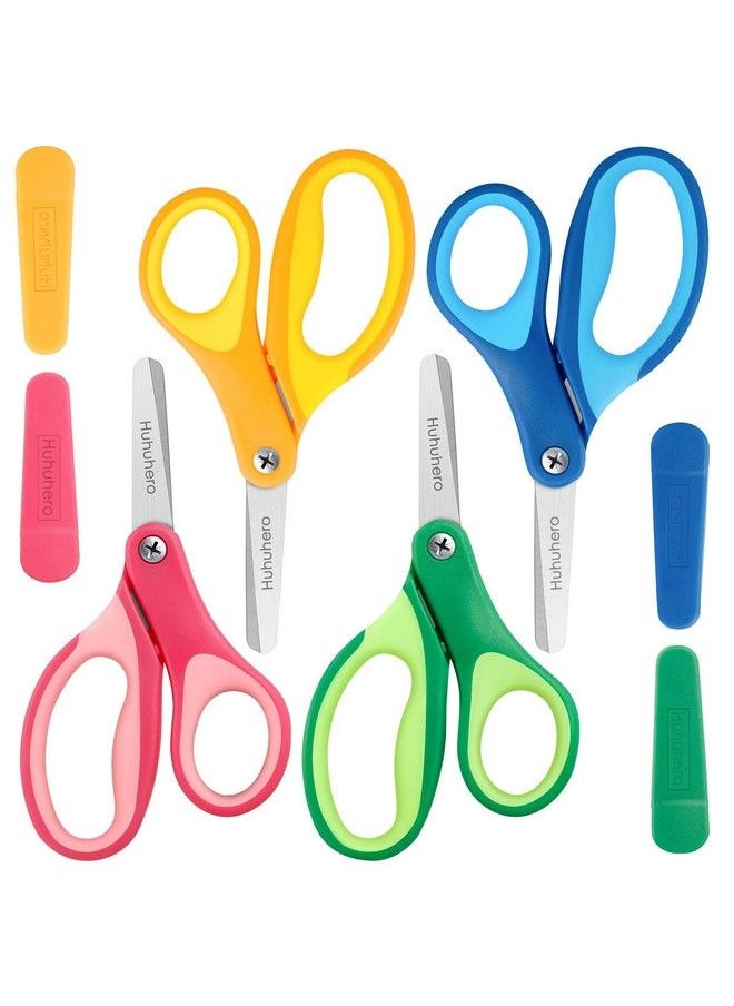 Huhuhero - Kids Scissors 5 Small Safety Scissors Bulk Blunt Tip Toddler Scissors 4Pcs Preschool Children Scissors With Cover Small Scissors For School Kid Craft Art Supplies Assorted Colors - Image 1