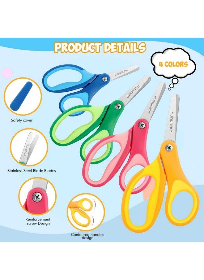 Huhuhero - Kids Scissors 5 Small Safety Scissors Bulk Blunt Tip Toddler Scissors 4Pcs Preschool Children Scissors With Cover Small Scissors For School Kid Craft Art Supplies Assorted Colors - Image 1