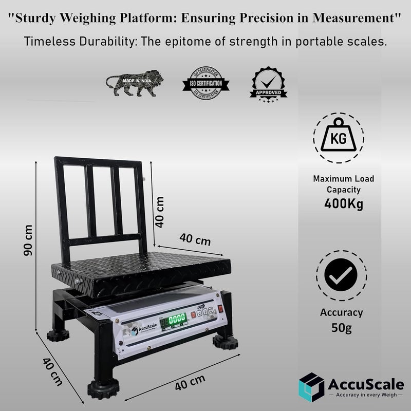 AccuScale ميزان أكيو سكيل AS10 سعة 400 كجم بدقة 50 جرام آلة وزن رقمية قابلة للشحن قابلة للتحريك ميزان إلكتروني ثقيل من الصلب المعتدل بحجم صينية مربعة 16x16 400x400 مم - Image 2