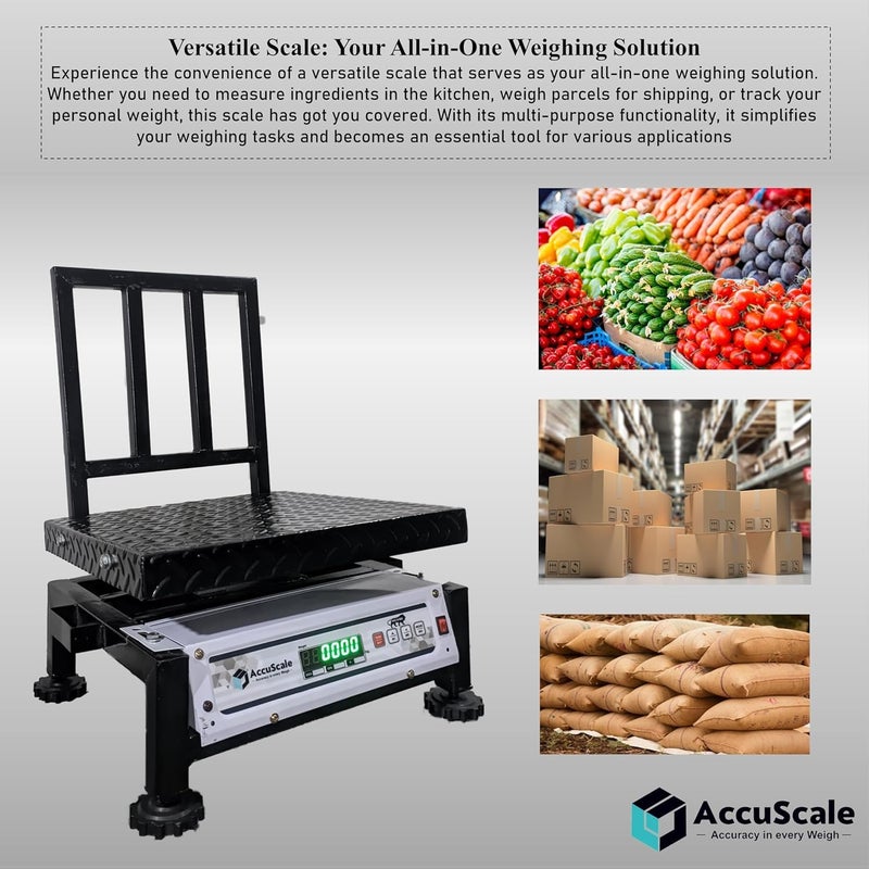 AccuScale ميزان أكيو سكيل AS10 سعة 400 كجم بدقة 50 جرام آلة وزن رقمية قابلة للشحن قابلة للتحريك ميزان إلكتروني ثقيل من الصلب المعتدل بحجم صينية مربعة 16x16 400x400 مم - Image 4