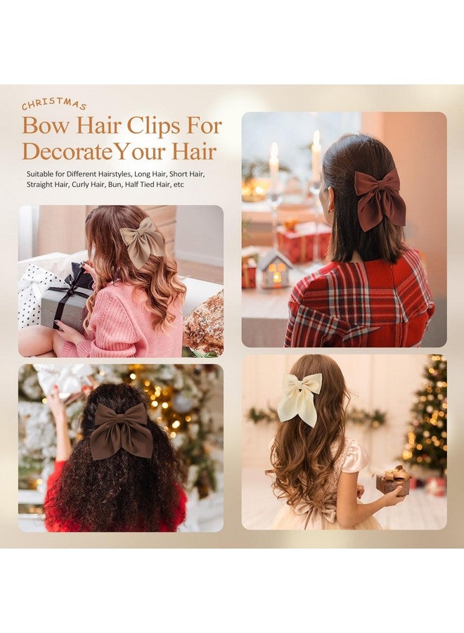 Seiolieliou 6Pcs Hair Bows for Women, Bow Hair Clips, Silky Satin Hair Bows for Girls, Neutral Colors Hair Ribbon, Cute Bow Clips for Women, Hair Accessories Christmas Gifts - Image 5