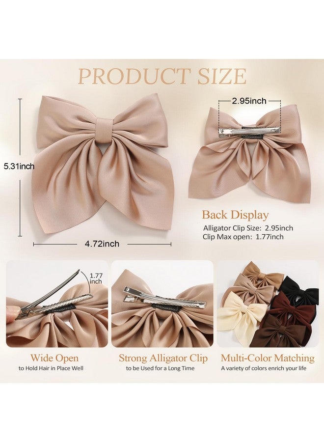 Seiolieliou 6Pcs Hair Bows for Women, Bow Hair Clips, Silky Satin Hair Bows for Girls, Neutral Colors Hair Ribbon, Cute Bow Clips for Women, Hair Accessories Christmas Gifts - Image 3