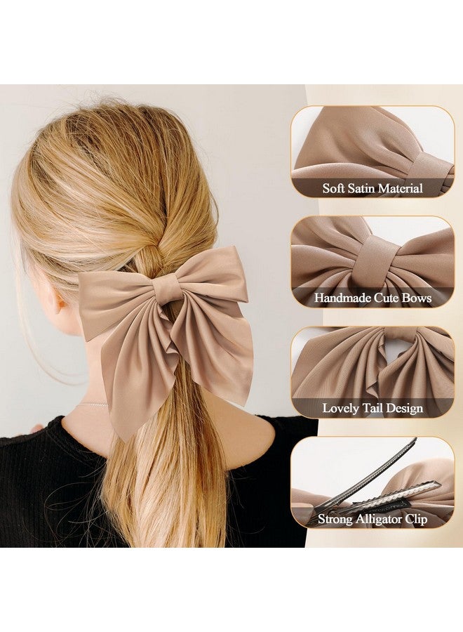 Seiolieliou 6Pcs Hair Bows for Women, Bow Hair Clips, Silky Satin Hair Bows for Girls, Neutral Colors Hair Ribbon, Cute Bow Clips for Women, Hair Accessories Christmas Gifts - Image 2