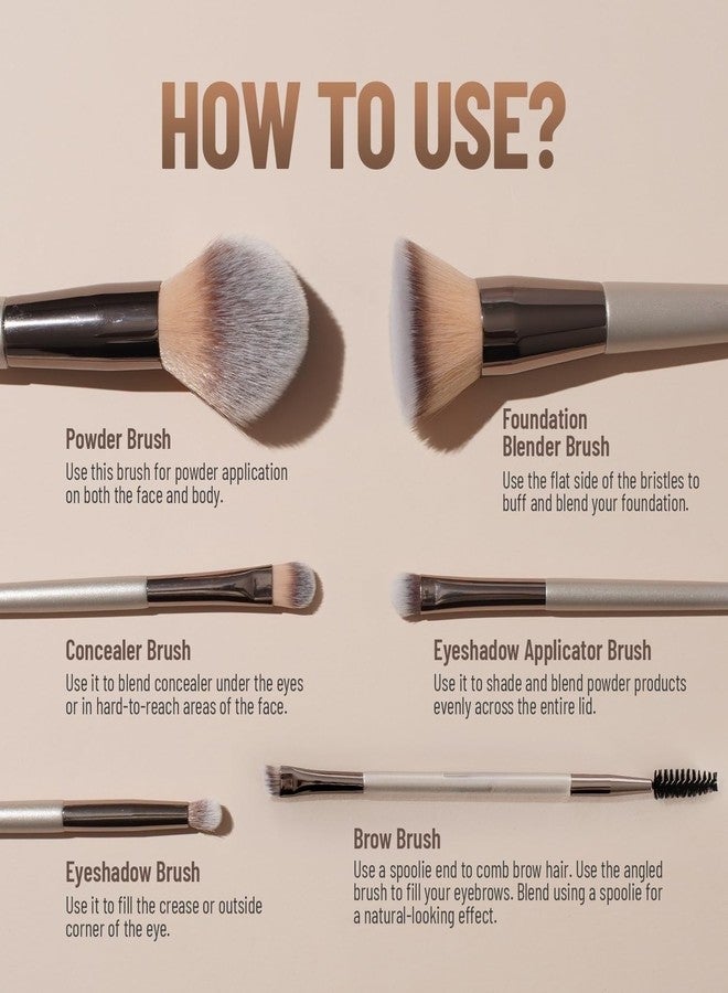 Prosopyare Makeup Brushes Sloane 6PCs Professional Make Up Brush Set Foundation Powder Blush Blending Face & Eyes Cosmetic Brushes Kit - Image 5