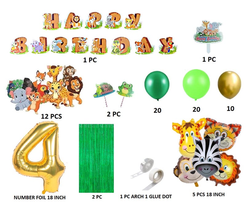 FI - FLICK IN Latex & Paper 76 Pcs Animal Theme 4th Birthday Decoration For Boys Jungle Theme Birthday Decoration (Pack of 76, Multicolor) - Image 2