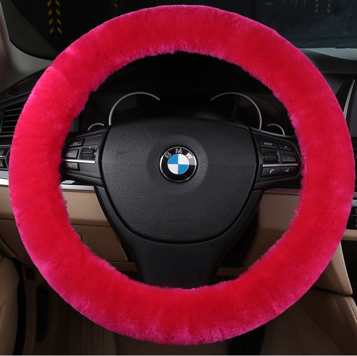 Generic New car wool steering wheel cover wool short plush cute wool car handle cover winter handle cover fur one Korean Red 