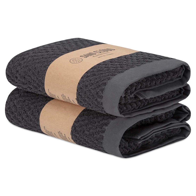 Sand Cloud Turkish Bath Towels for Bathroom, Set of 2 (Atom Charcoal, Extra Large) - Soft Linen Turkish Organic Cotton Yarn is Luxurious & Absorbent - Premium Shower & Bathroom Towels Dry Faster - Image 1