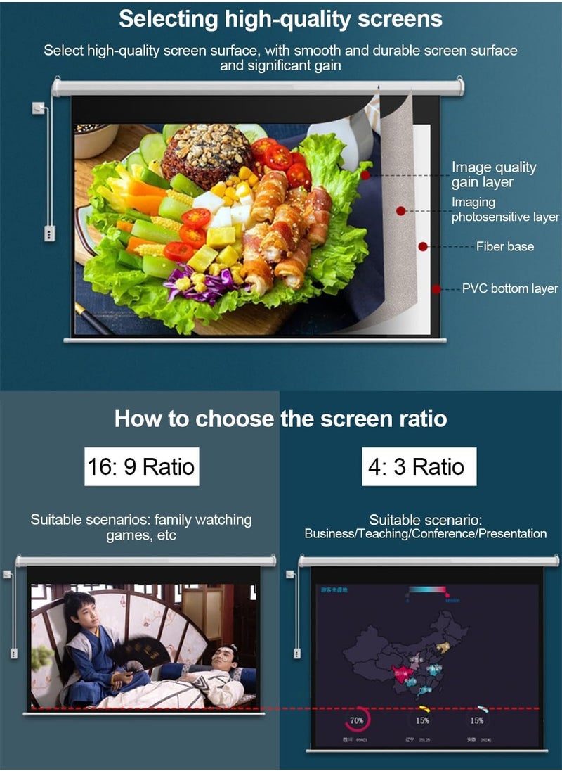 120 Inch 16:9 Wall Mount Electric Projector Screen - Motorized Projection Curtain with Remote Control For Business/School/Office/Meeting