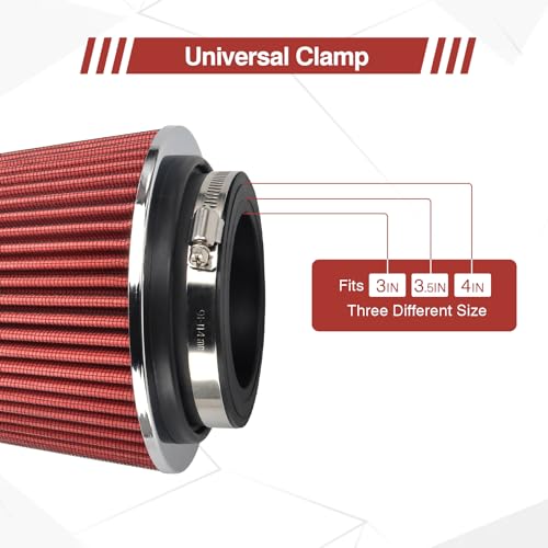 GESEXI Universal Clamp On Air Intake Filter fits 3 In /3.5 In /4 In Three Different Size, Cone Air Intake Filter-Red - Image 5