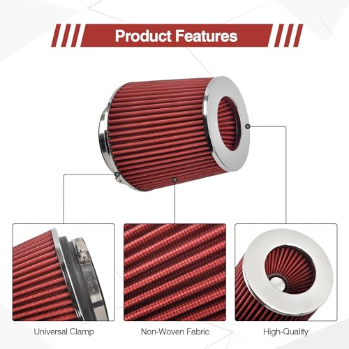 GESEXI Universal Clamp On Air Intake Filter fits 3 In /3.5 In /4 In Three Different Size, Cone Air Intake Filter-Red - Image 4
