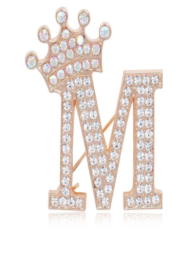 ETHOON Initial Letter Brooch Pins with Crown for Women Girls Men Boys Personalized Name Brooches Crafts Colorful Rhinestone Brooch Pins Gold M - Image 1