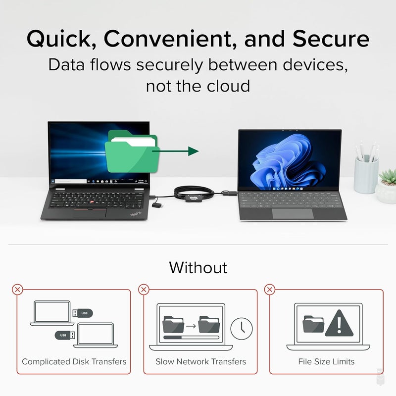 بلاج آبل كابل نقل بيانات USB قابل للتوصيل من كمبيوتر إلى كمبيوتر، متوافق مع Windows USB C وUSB 3.0، نقل الملفات إلى الكمبيوتر الجديد مع برنامج Bravura Easy Computer Sync المرفق، طول 6.6 قدم (USBC-TRAN) - Image 4
