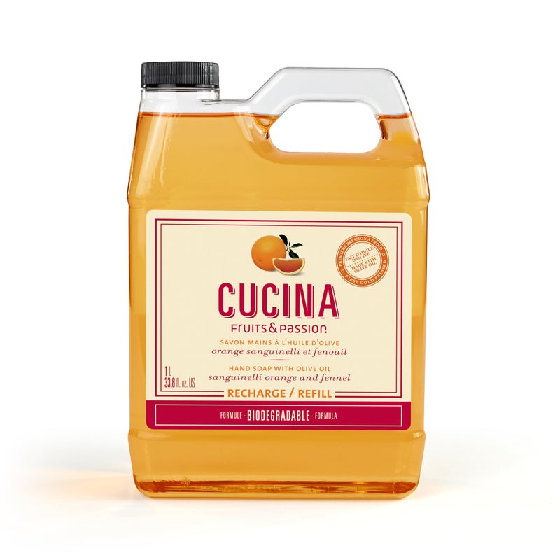 Cucina Fruits Passion Hand Soap Refill 1 Liter 338 oz Sanguinelli Orange and Fennel Purifying All Natural Kitchen Hand Soap with Olive Oil Vegan and Moisturizing Formula
