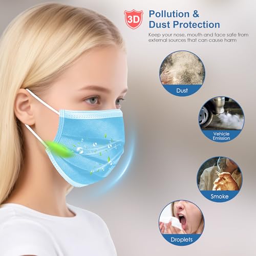 NNPCBT Blue Disposable Face Masks 100 Pack,3-Ply Breathable Mask For Adults,Great For Outdoors,Home, Office, School - Image 4