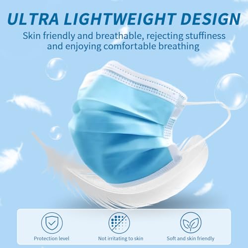 NNPCBT Blue Disposable Face Masks 100 Pack,3-Ply Breathable Mask For Adults,Great For Outdoors,Home, Office, School - Image 5