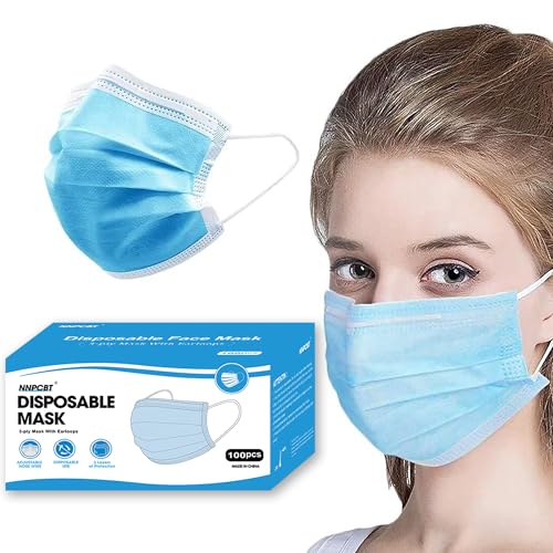 NNPCBT Blue Disposable Face Masks 100 Pack,3-Ply Breathable Mask For Adults,Great For Outdoors,Home, Office, School - Image 1