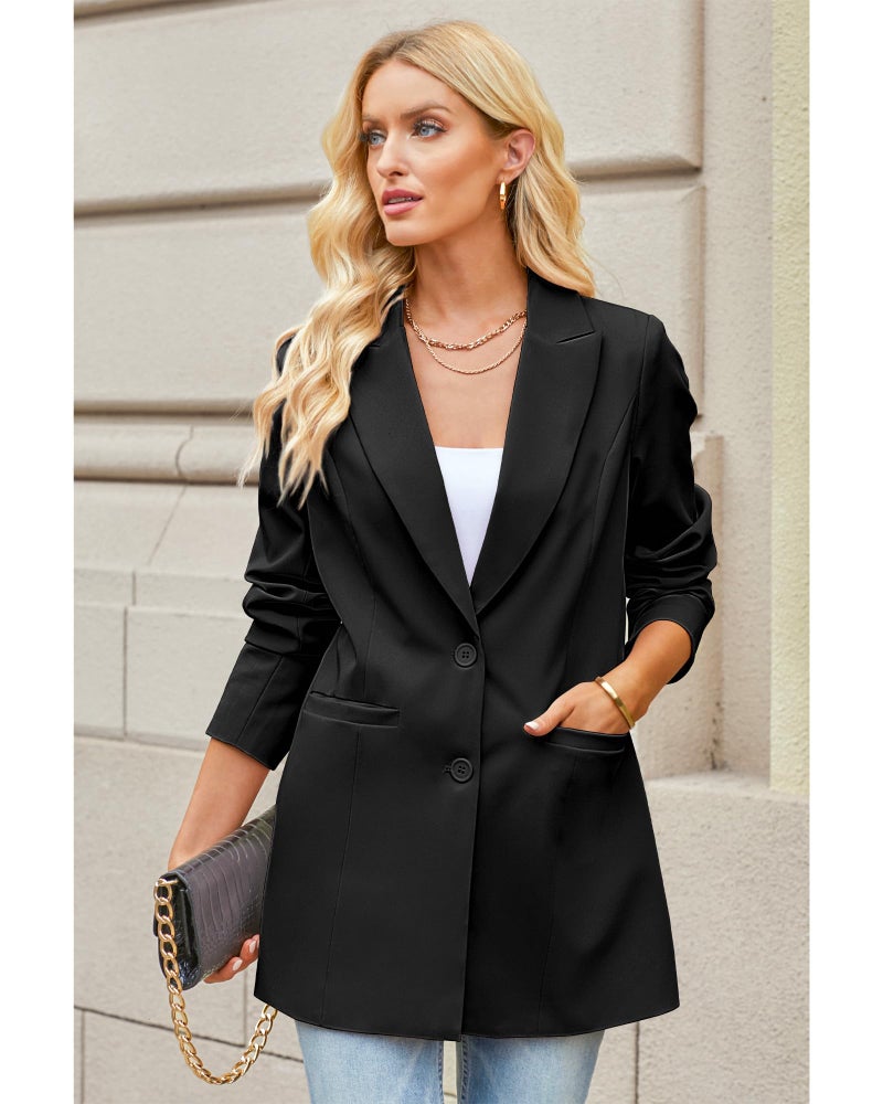 luvamia Blazers for Women Business Casual Long Blazer Jackets Dressy Work Professional Office Outfits Lapel Pockets Long Blazers for Women Womens Blazer Outfit Black Size Large Size 12 Size 14 - Image 3
