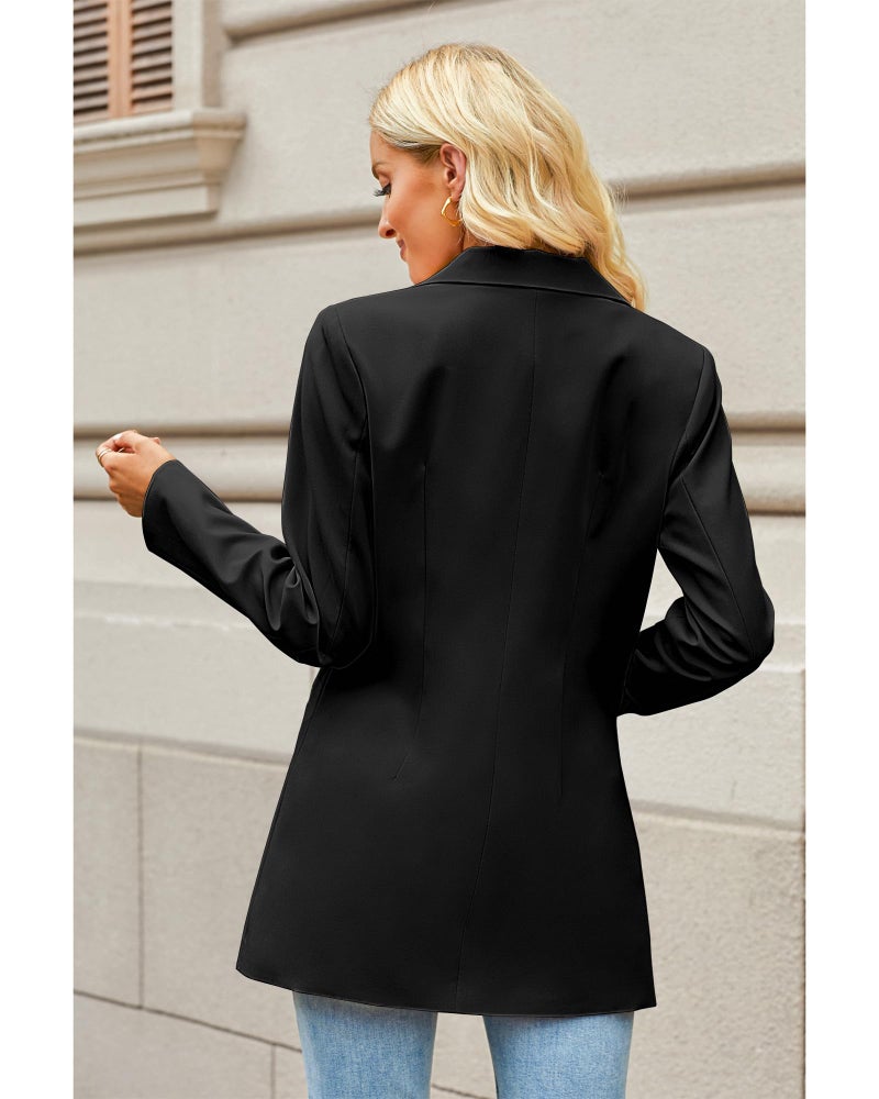 luvamia Blazers for Women Business Casual Long Blazer Jackets Dressy Work Professional Office Outfits Lapel Pockets Long Blazers for Women Womens Blazer Outfit Black Size Large Size 12 Size 14 - Image 4