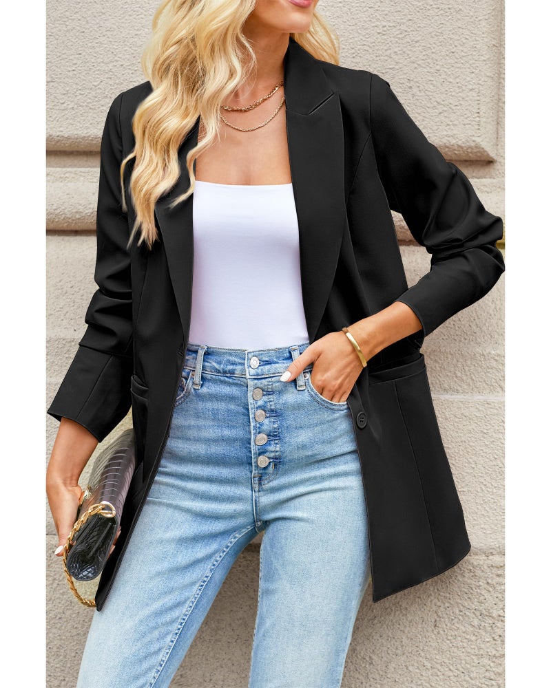 luvamia Blazers for Women Business Casual Long Blazer Jackets Dressy Work Professional Office Outfits Lapel Pockets Long Blazers for Women Womens Blazer Outfit Black Size Large Size 12 Size 14 - Image 2